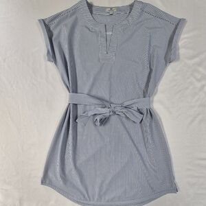 Vinyard Vines Performance Women's Blue  Striped Cap Sleeve Belted Dress Size L